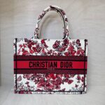 Dior Medium Book Tote Embroidered Butterfly White Red