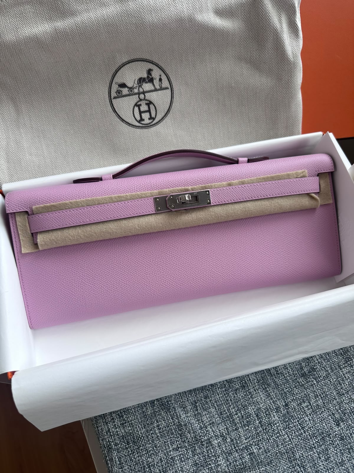 Hermes Kelly Cut Mauve Sylvestre Epsom PHW