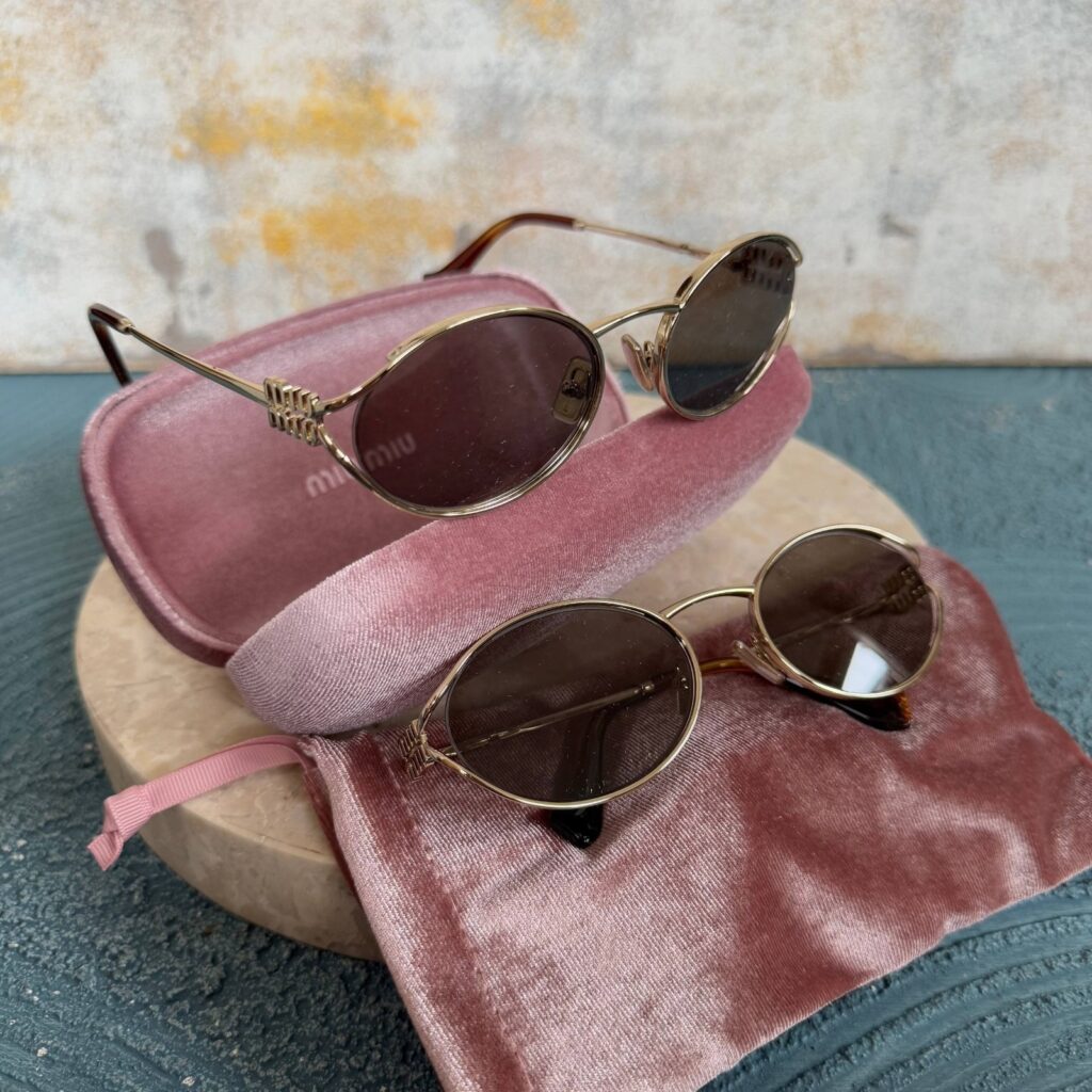 Miu Miu Oval Metal Sunglasses Pale Gold Dark Grey