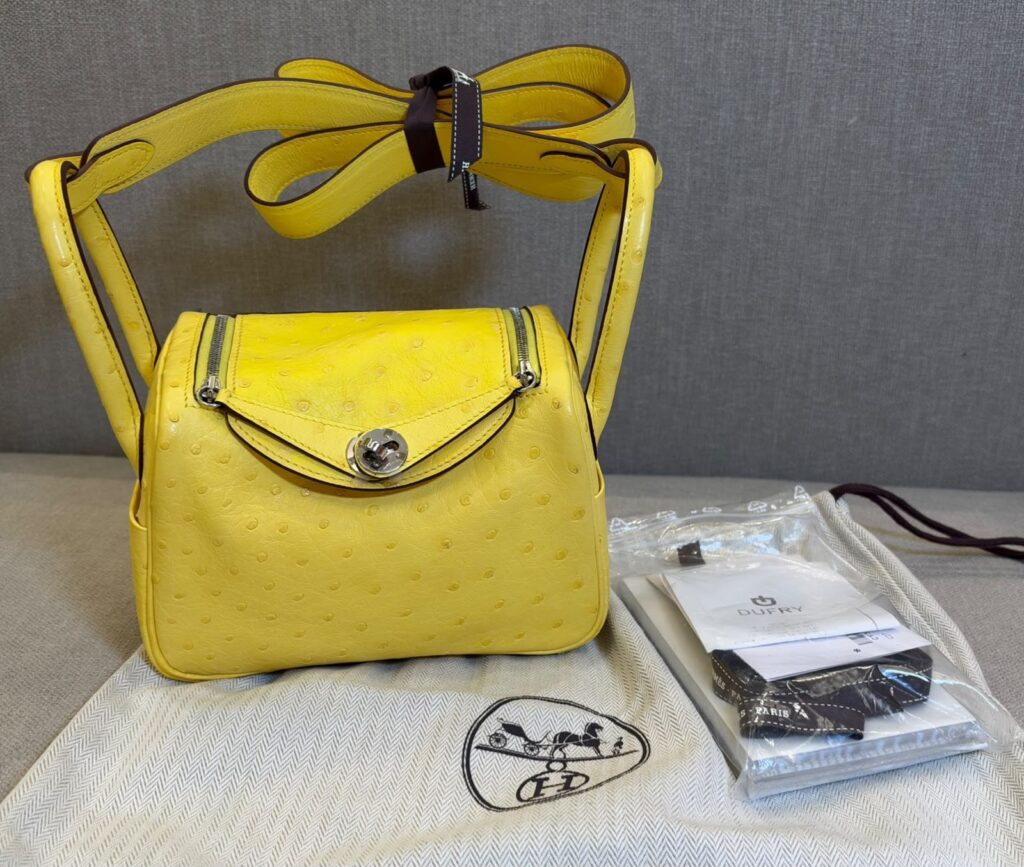 Hermes Mini Lindy Jaune Citron Ostrich PHW