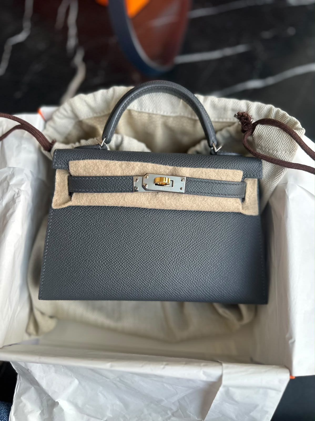 Hermès K20  Ardoise Epsel Electrum HW