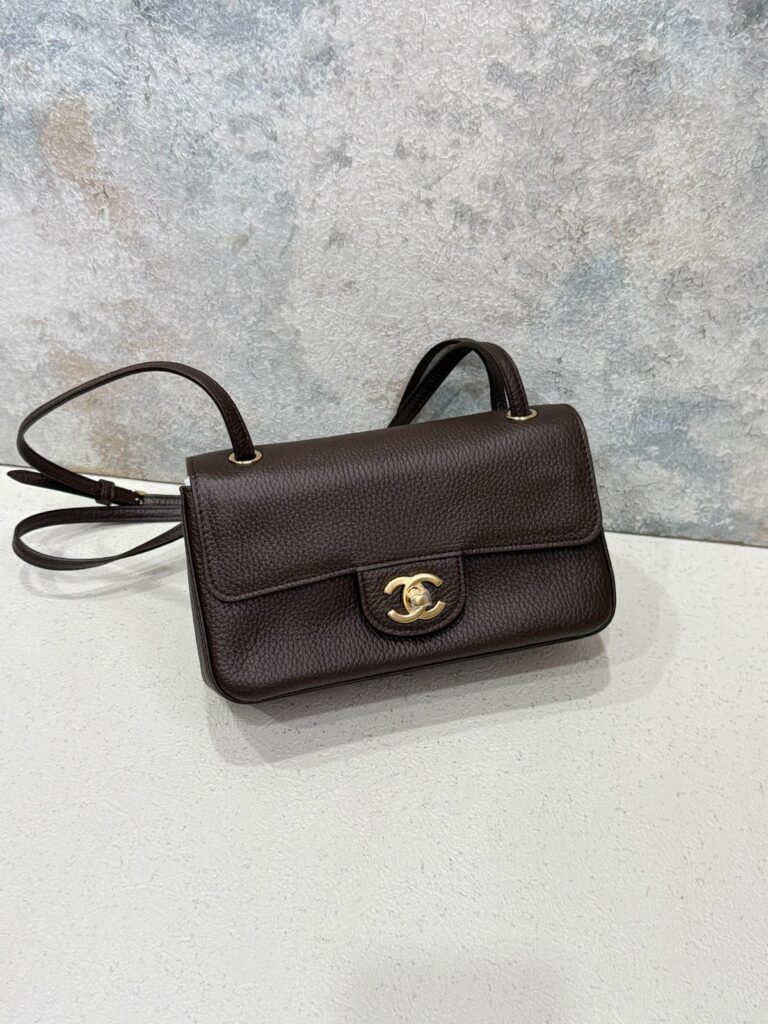 Chanel Maxi Blazy Mini Flap 20cm Dark Brown Calf Grained GHW
