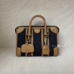 Gucci Duffle Top Handle Black Koi Beige Stripe GHW