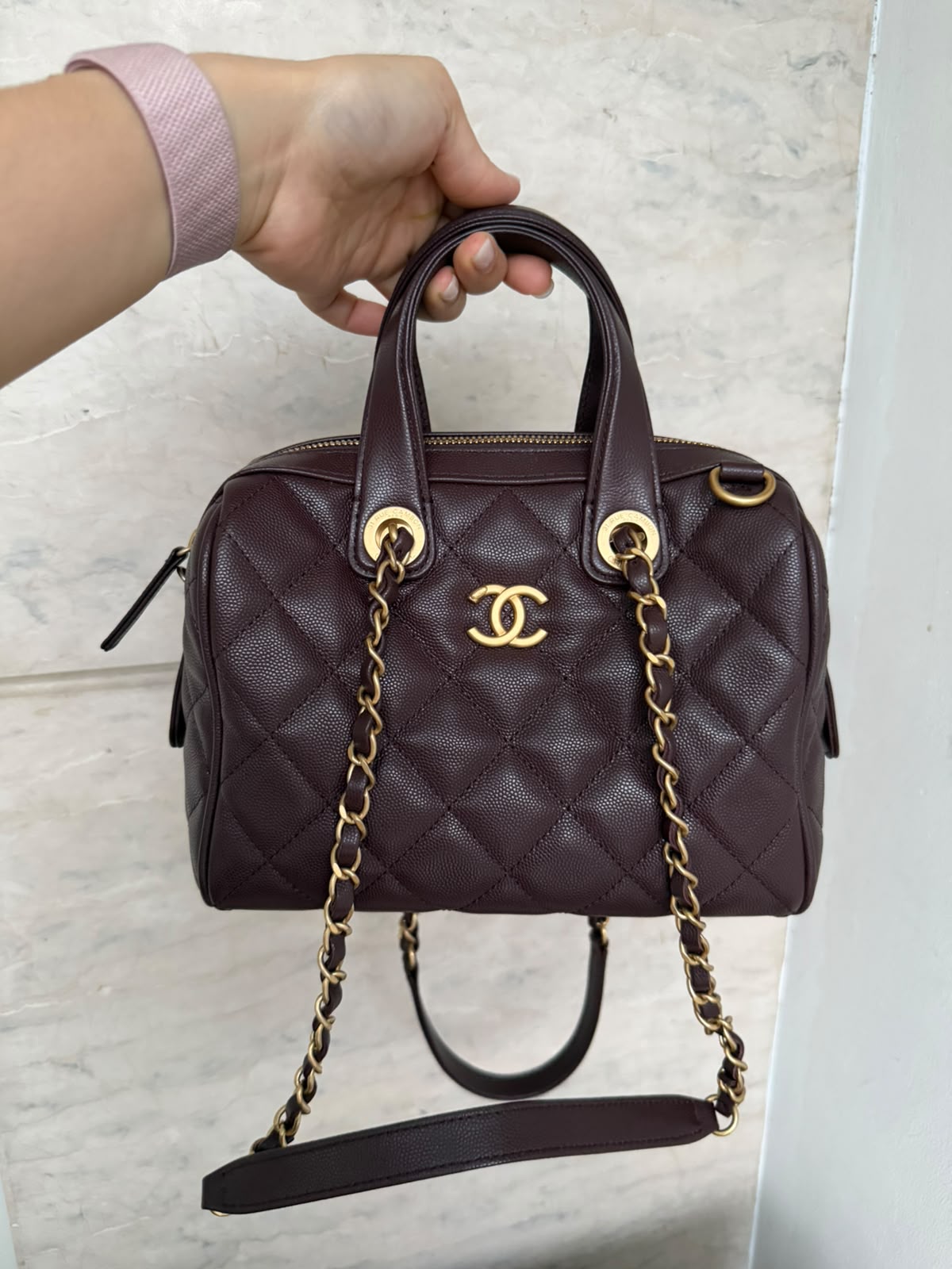 Chanel Small Bowling Bag Burgundy