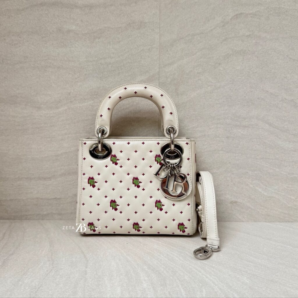 Dior Lady D Mini White Embroidered SHW