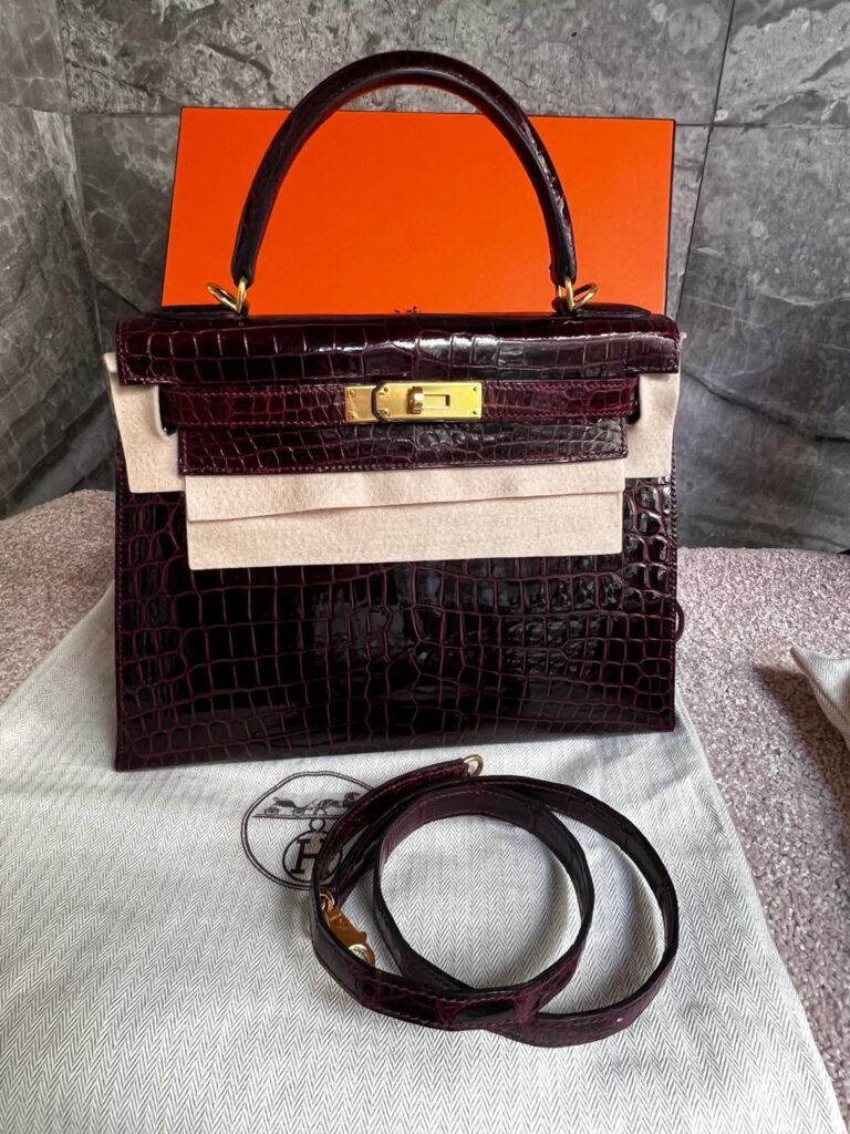 Hermes Kelly 28 Bordeux Nilo Shiny GHW