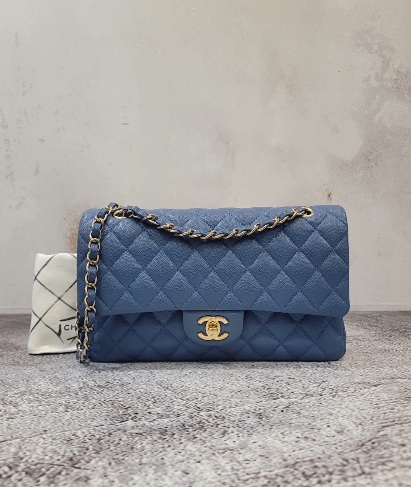 Chanel Classic Medium Slate Blue Caviar GHW
