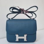 Hermes Constance 18-1 Blue Colvert Epsom PHW