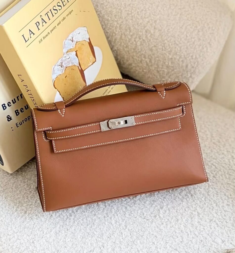 Hermes Kelly Pochette Gold Swift PHW