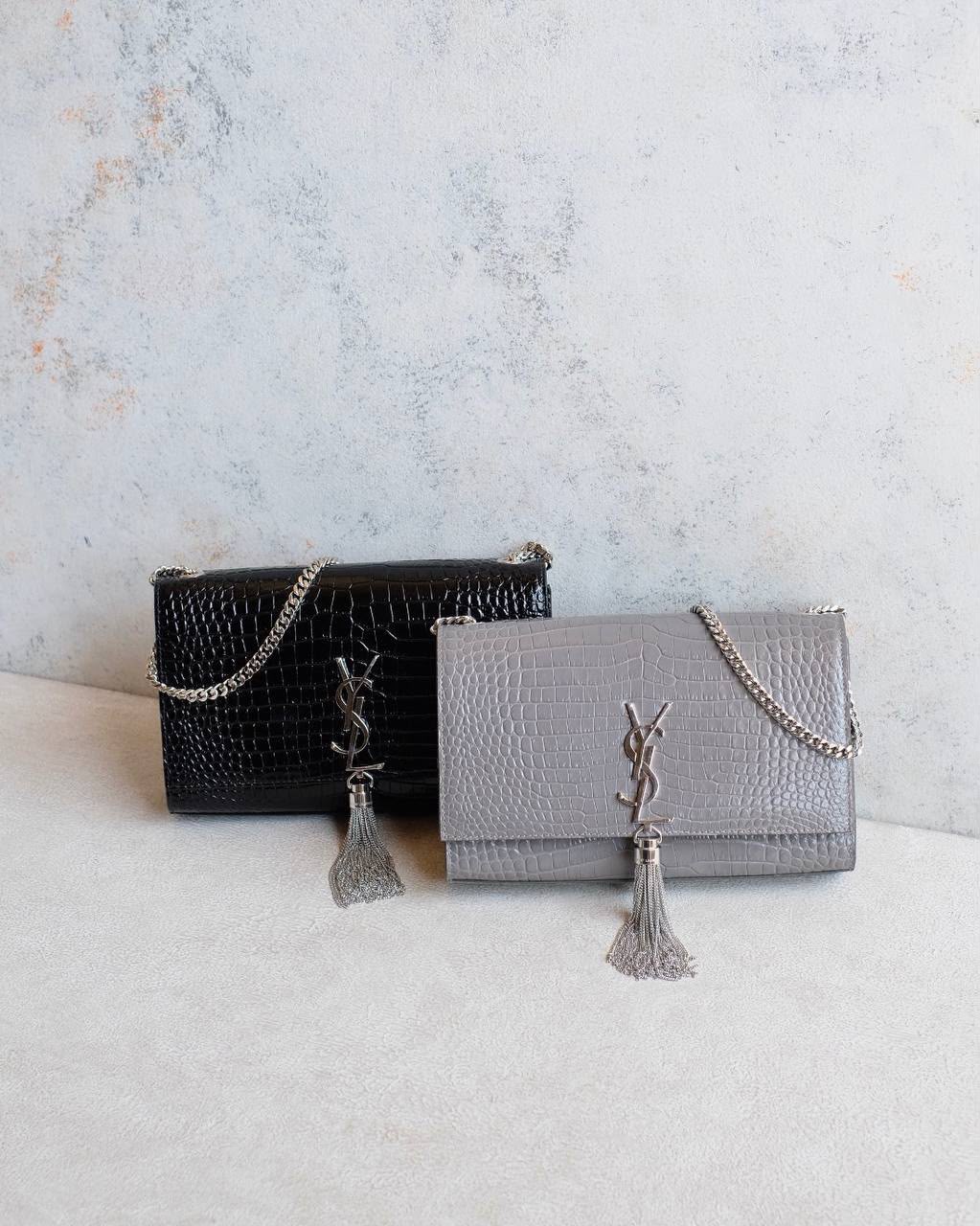 Saint Laurent Medium Kate Bag Black Croco SHW
