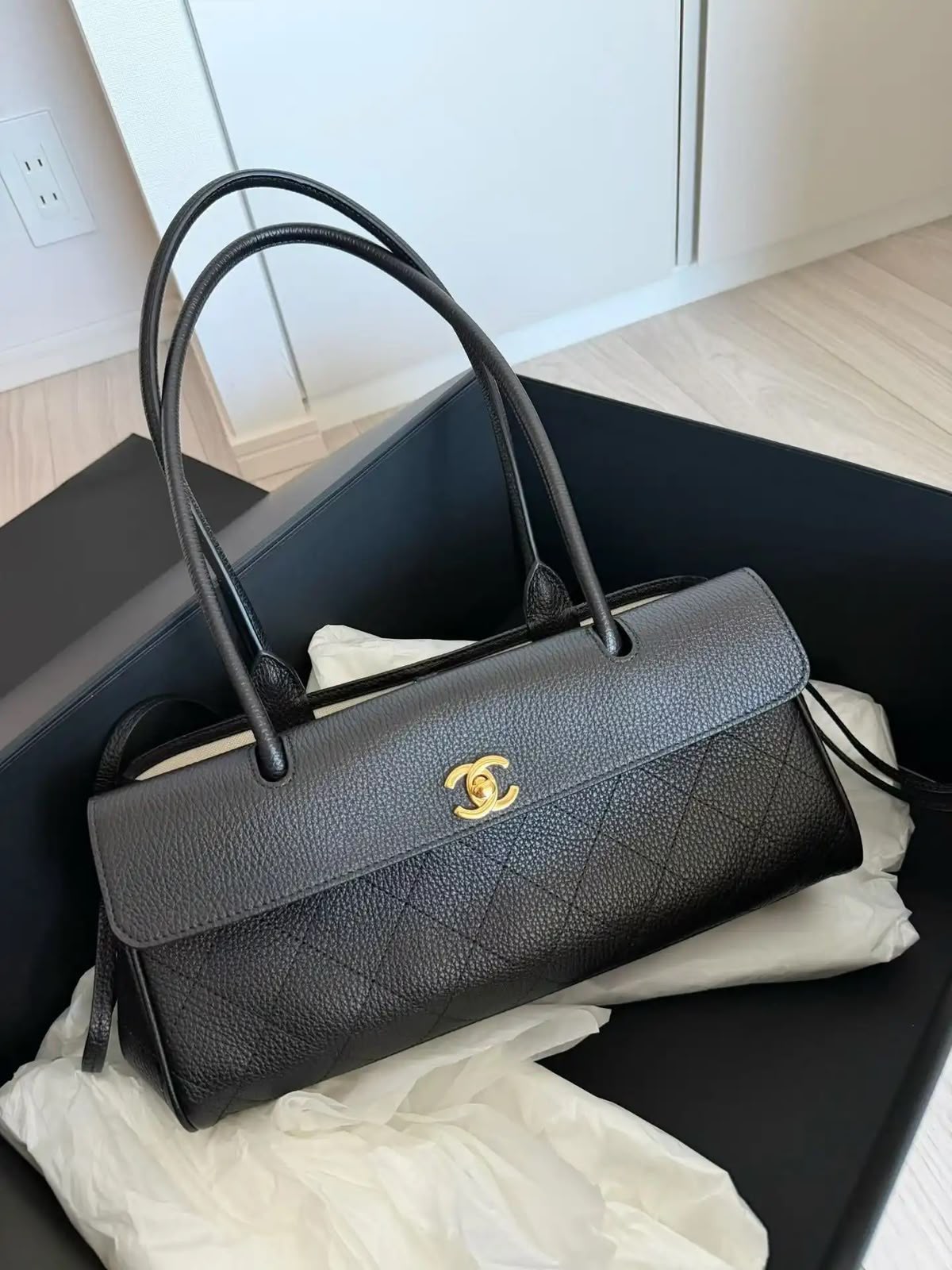 Chanel Baguette East West Tote Small Bag Black