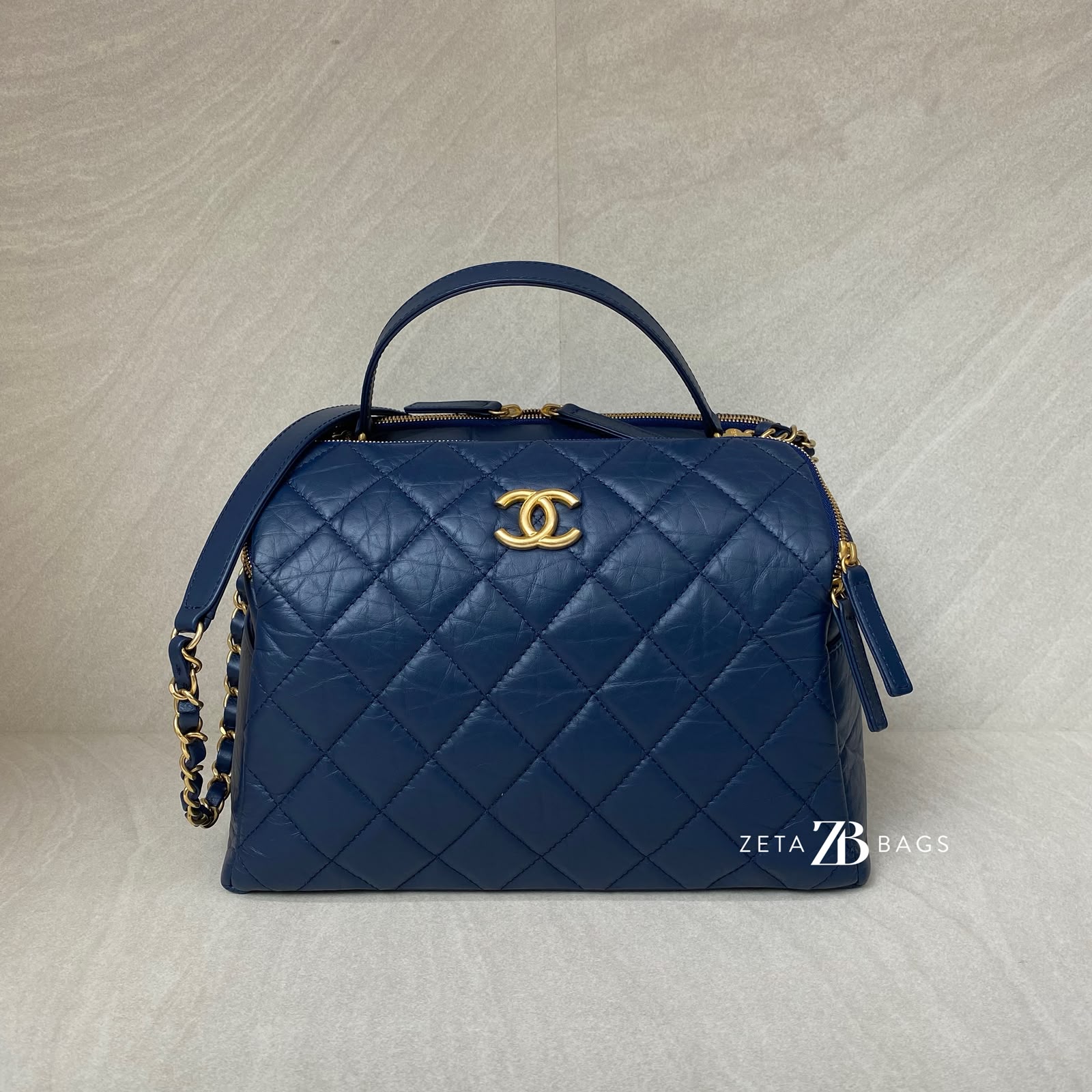 Chanel Bowling Bag Blue Navy GHW