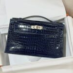 Hermes Kelly Pochette Blue Saphir Shiny Porosus PHW