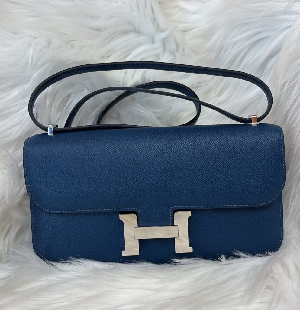 Hermes Constance Elan Blue Tie Epsom PHW