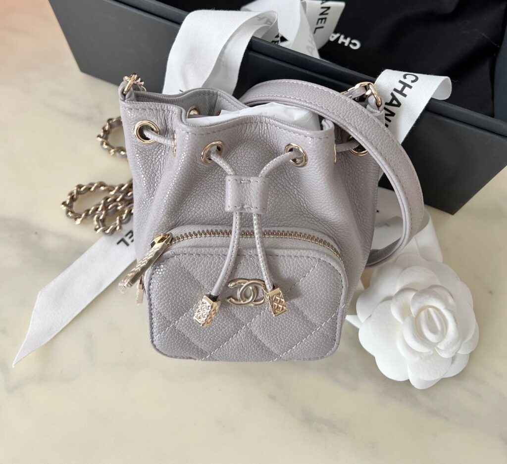 Chanel Bucket Bag Grey Caviar Light Gold Hardware