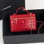 Chanel Vanity Slim Top Handle Croco Embossed Red