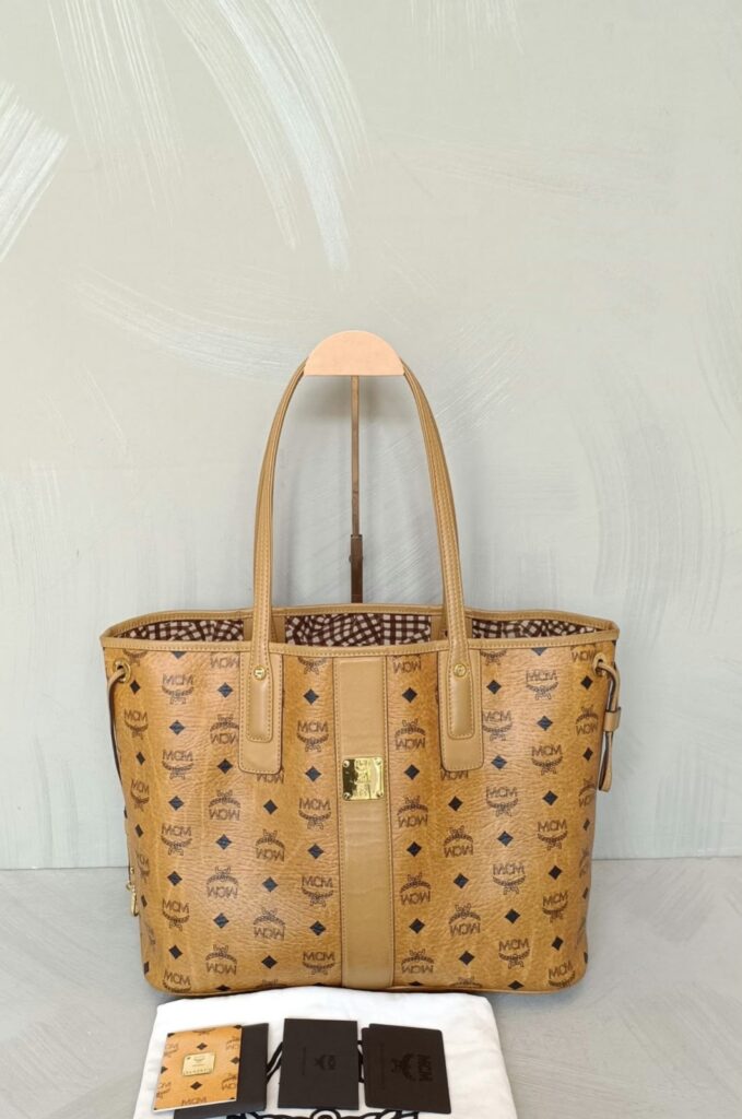 MCM Reversible Tote Bag Monogram Cognac
