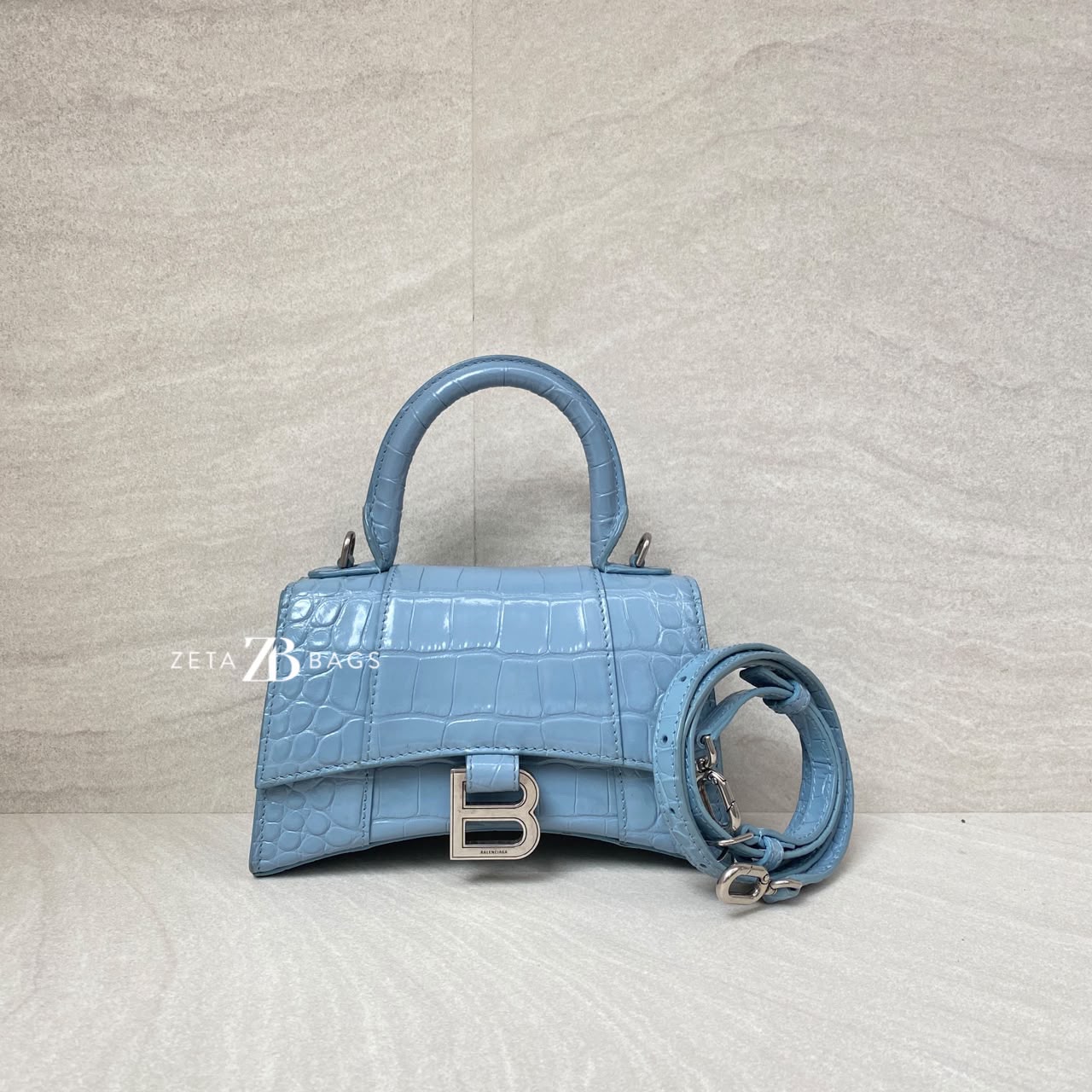 Balenciaga Hourglass XS Top Handle Blue Grey SHW
