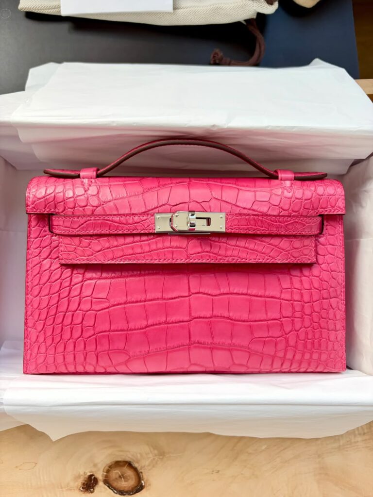 Hermes Kelly Pochette Rose Mexico Matte PHW