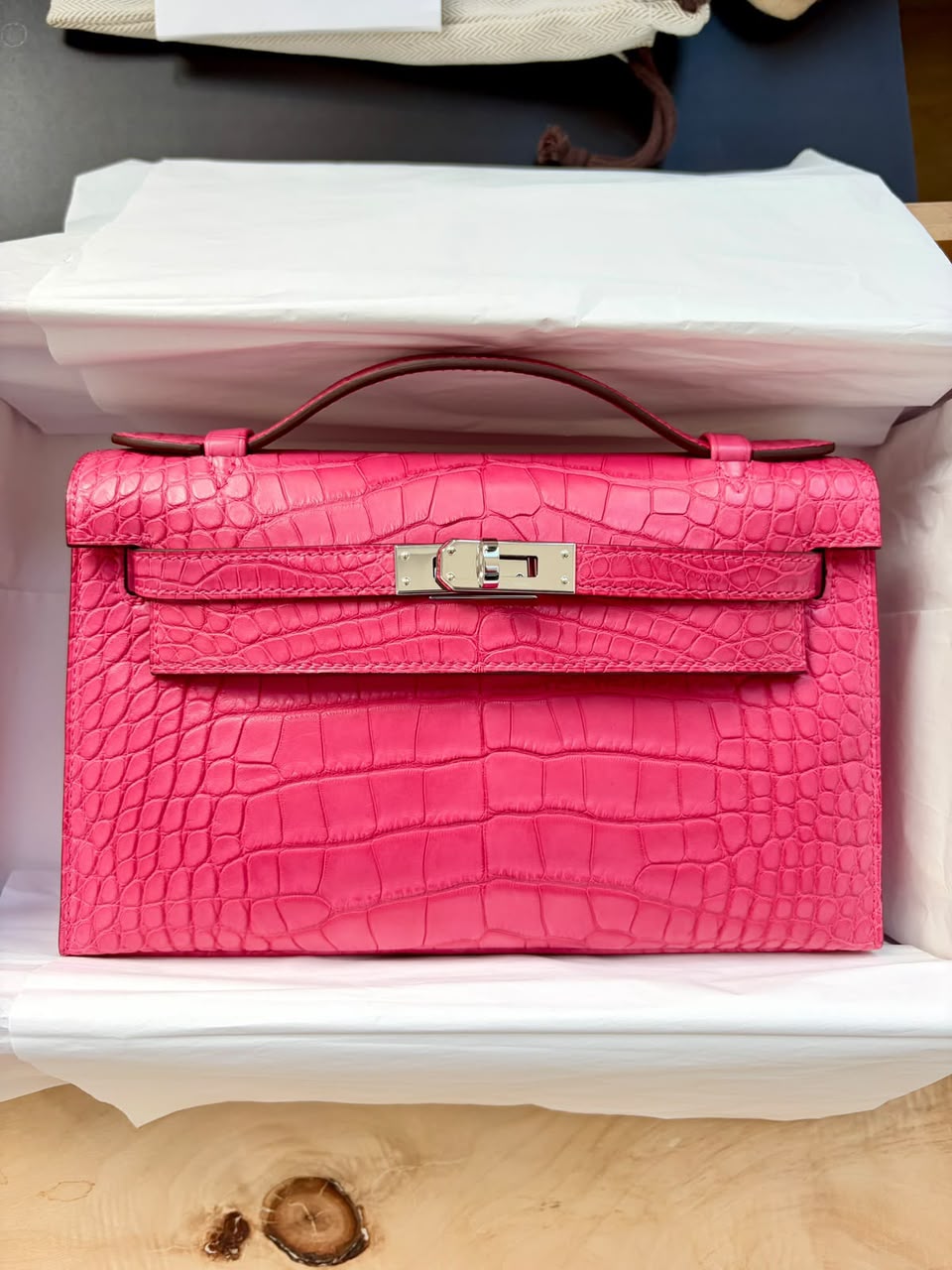 Hermes Kelly Pochette Rose Mexico Matte PHW