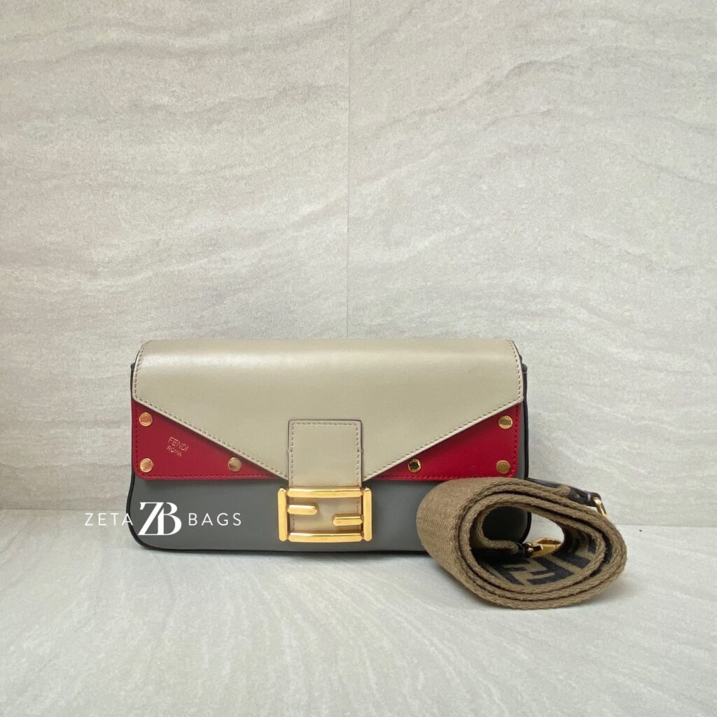 Fendi Grace 1974 Bagguette Vittelo Grey Red GHW